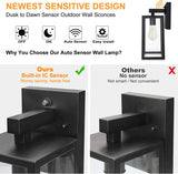 Dusk to Dawn Sensor Outdoor Wall Sconce, Exterior Porch Lantern Fixture with E26 Socket & Glass Shade