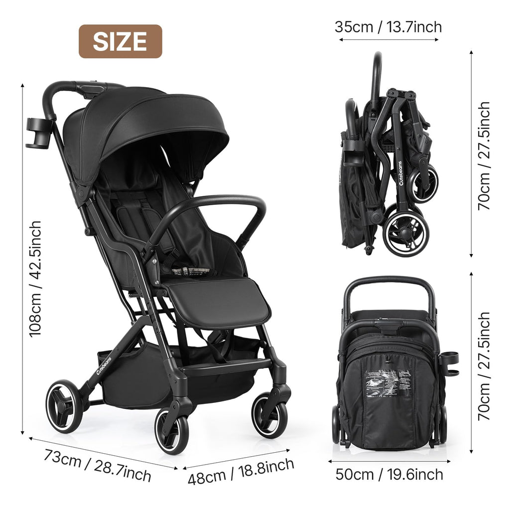 Compact Travel Stroller for Airplane, Lightweight Baby Stroller, Black