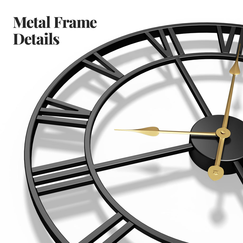 36 Inch Large Wall Clock Decor, Black Roman Numeral