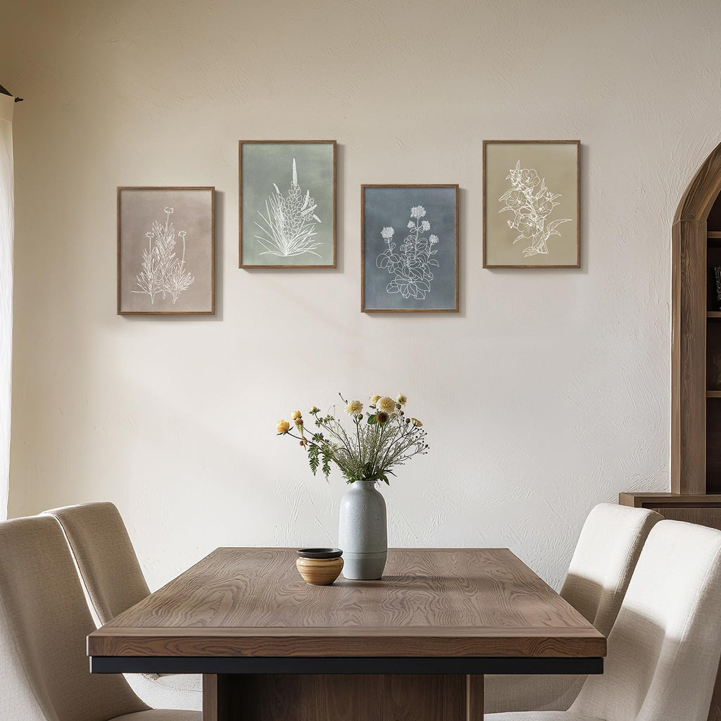 Framed Boho Neutral Botanical Wall Art, 4 Piece 12x16 In