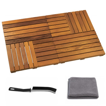 Foldable Teak Shower Mat, 36 x 20 Inch Large Teak Wood Bath Mat with Non-Slip Pads, Wooden Shower Mat, Indoor
