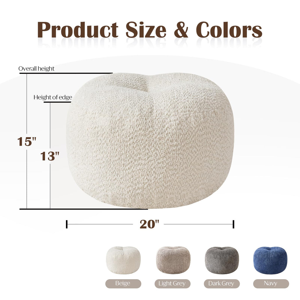 Round Ottoman, Chenille Pouf Foot Rest, Beige, 20x15 in