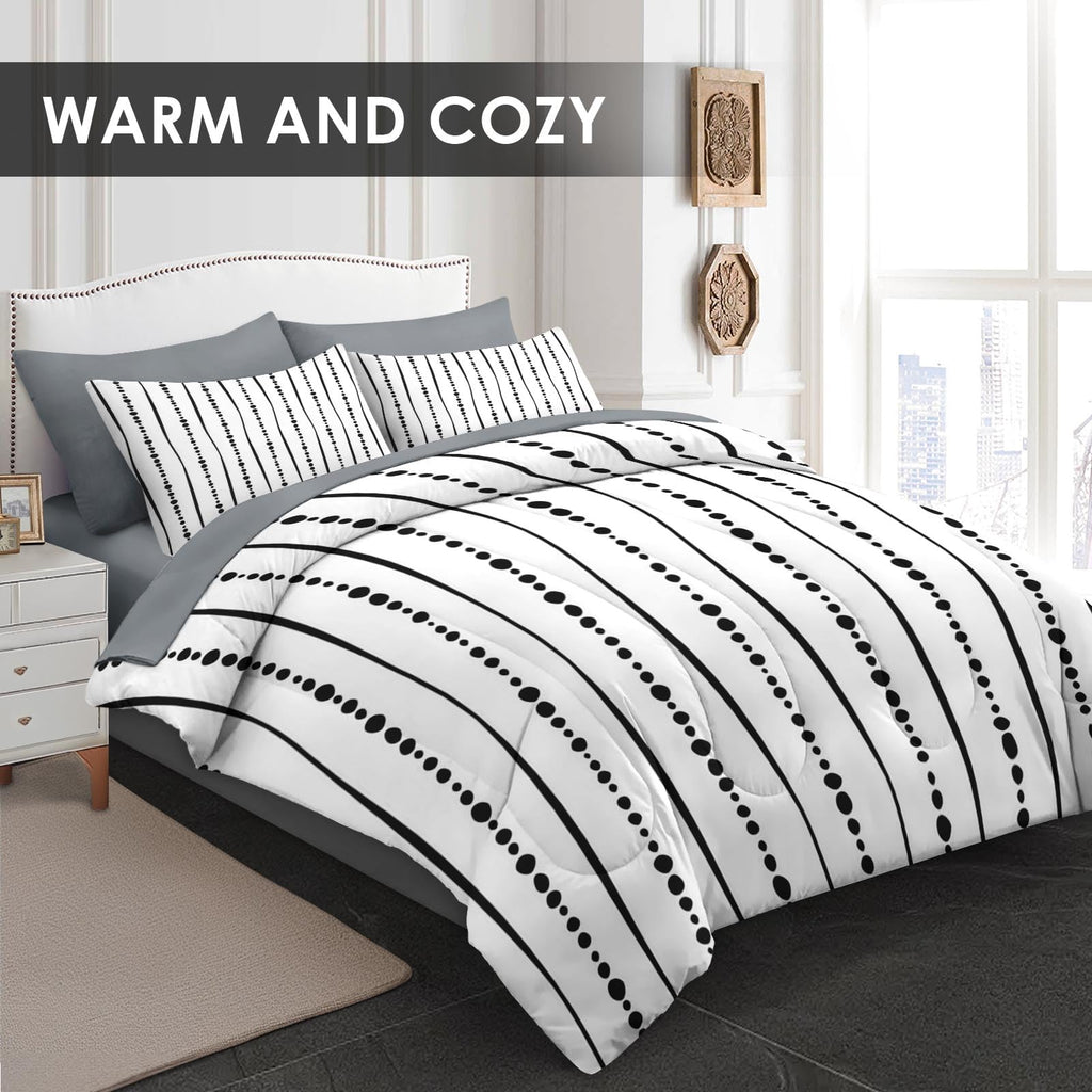 7 Pcs King Size Comforter Set, Striped Boho Bedding
