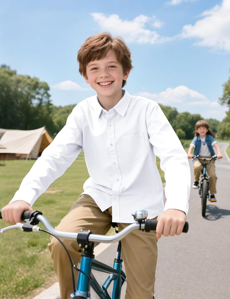 Boys Long Sleeve Dress Shirts Button Down Uniform Shirt with Pocket