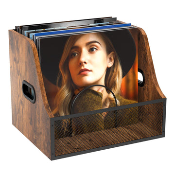 Vinyl Record Storage, Wooden Crate ‌Vinyl Holder with 2 Dividers
