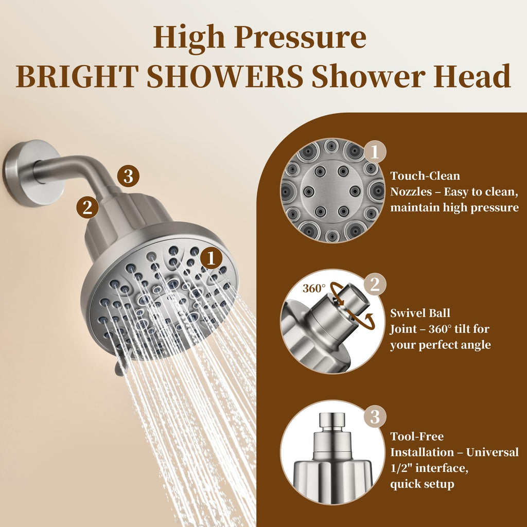 Filtered Shower Head, High Pressure Fixed Showerhead for Hard Water, Dual-Media Filter Removes Chlorine & Impurities
