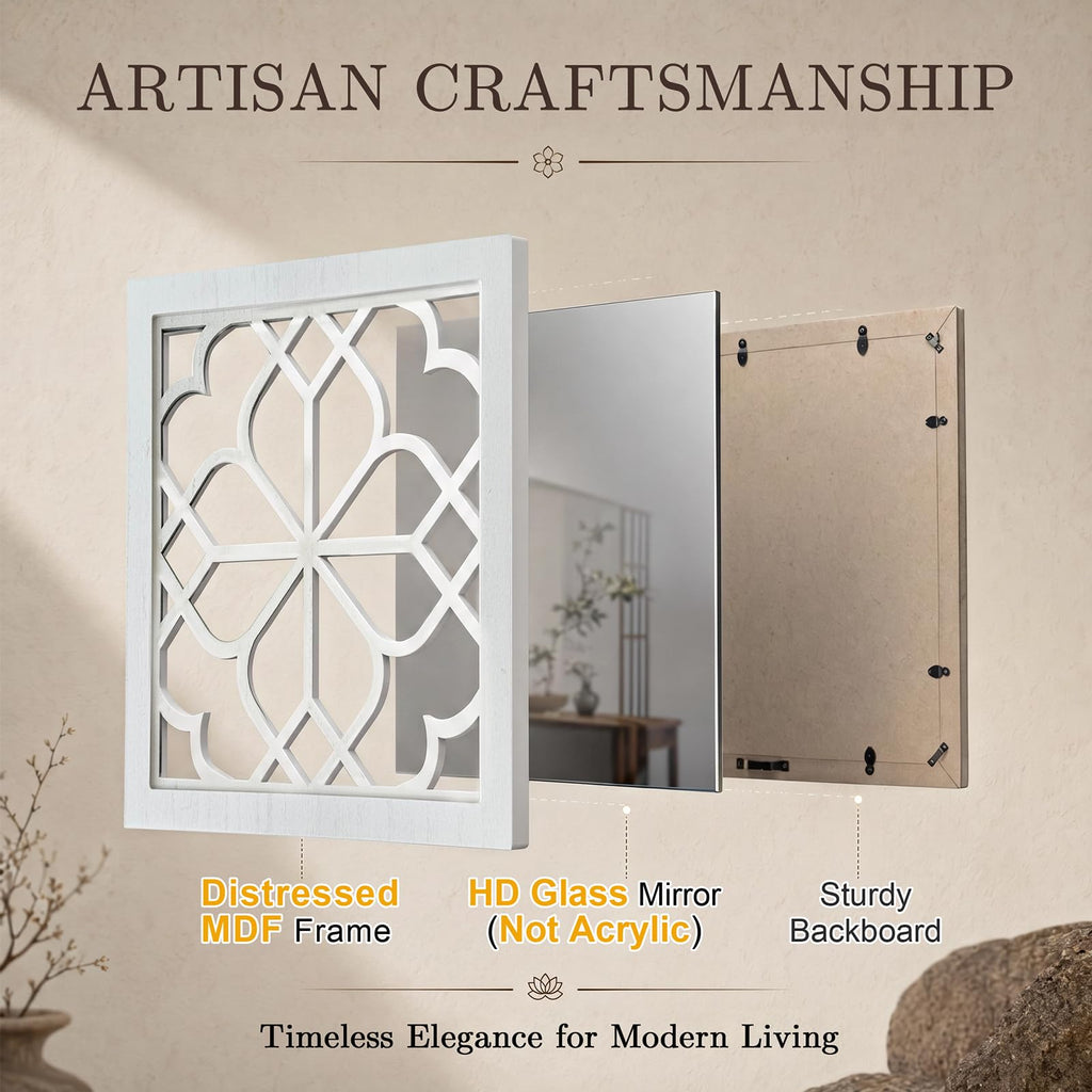4 Set Rustic Wall Mirrors Bathroom Living Room Entryway Wood Farmhouse Square Easy to Hang Framed Decorative Accent