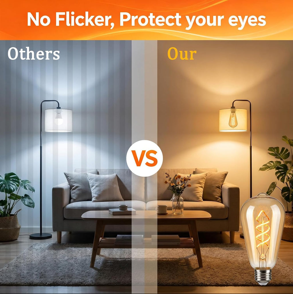 6W ST64 LED Edison Bulbs 60 Watt Equivalent, E26 Amber Glass 2500K Dimmable