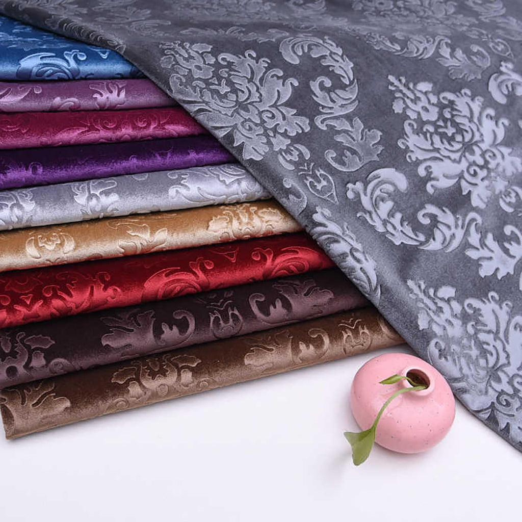 Soft Velvet Fabric By The Meter 145cm 57'' Wide, Embossing Floral Pattern Velour Material Upholstery Drapery Fabrics