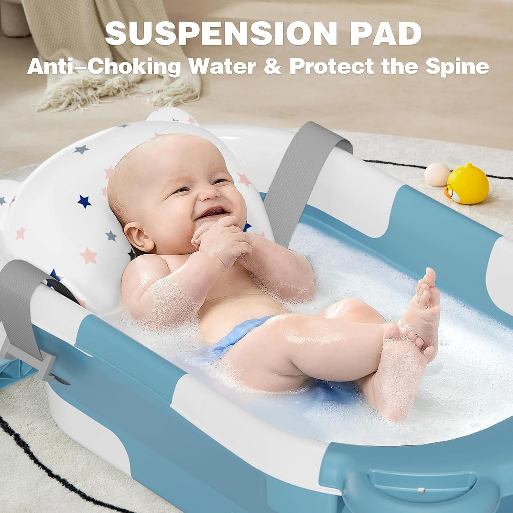 Collapsible Baby Bathtub for Newborn with Thermometer & 1 Hooded Towel & 1 Soft Floating Cushion,Portable Travel