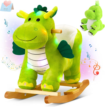 Light Up Musical Dinosaur Baby Rocking Horse Set of 2 with Safety Belt Dinosaur Rocker Baby Rocking Chair