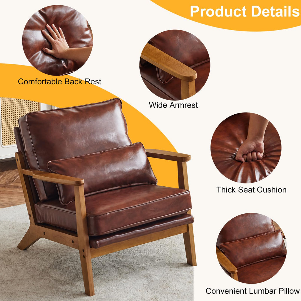 Mid-Century Lounge Accent Chair, Red-Brown