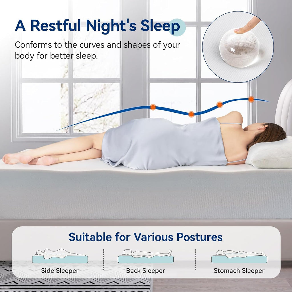 Memory Foam Mattress, Soft Plush Feel, Breathable, California King, White/Grey, 84 x 72 x 12 inches (LxWxH)