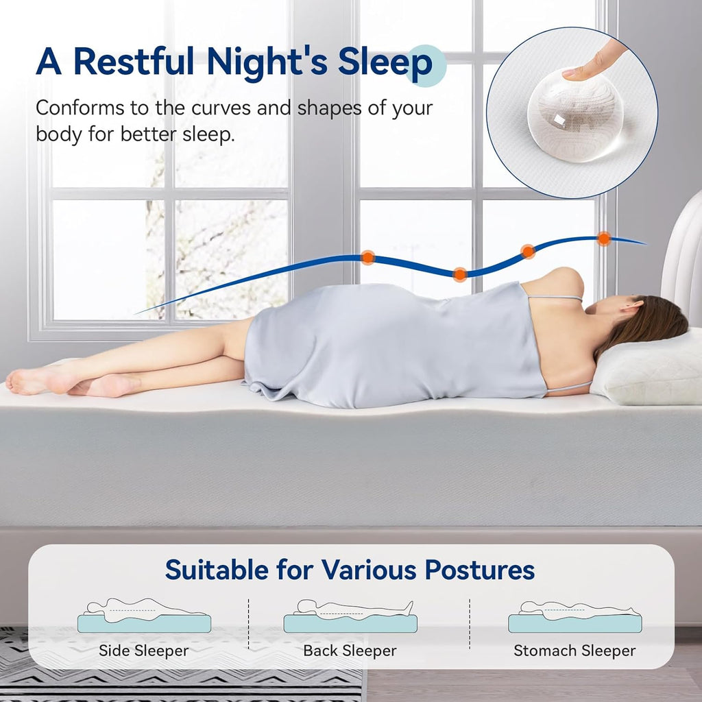 Memory Foam Mattress, Soft Plush Feel, Breathable, 12 Inch, Queen, White/Grey