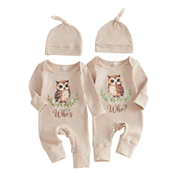 Newborn Baby Boy Girl Twins Matching Outfits Knit Romper Jumpsuit, Who, NB