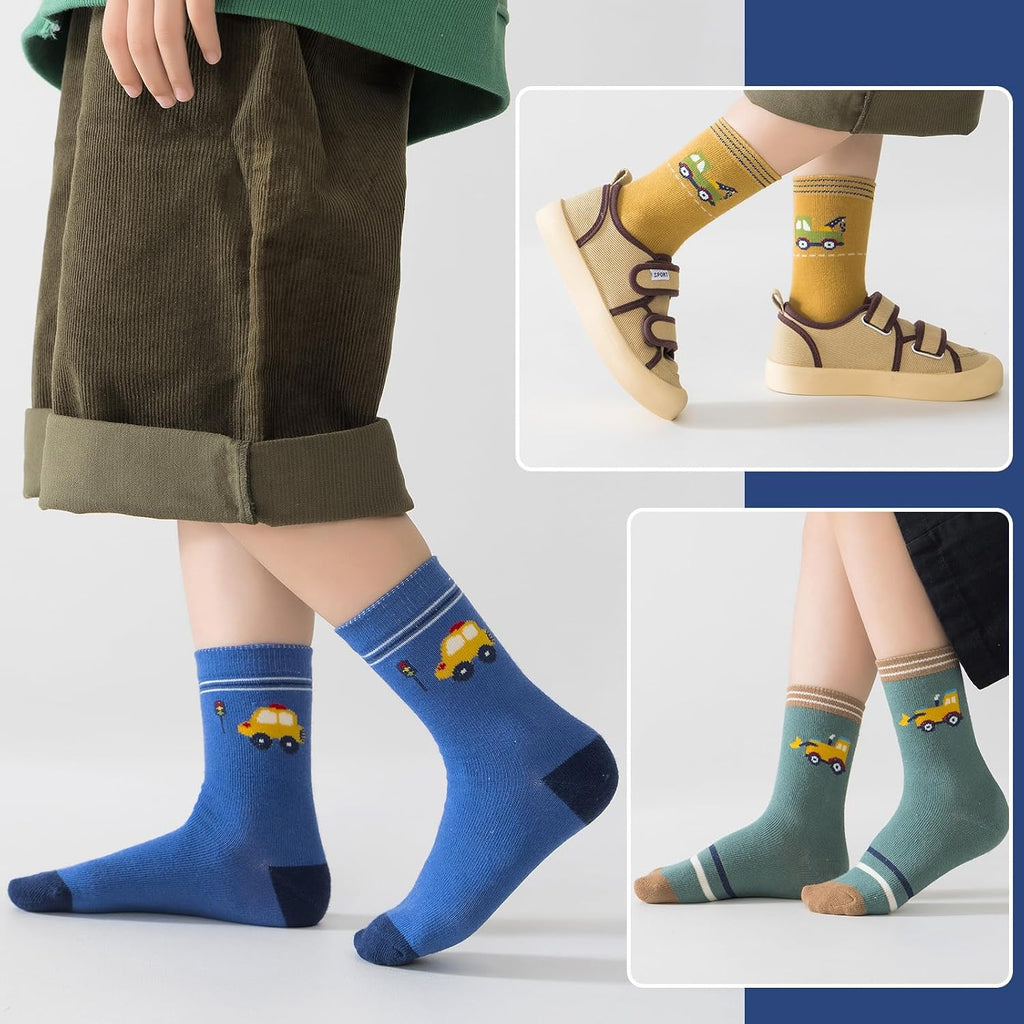 Toddler Boys Cotton Socks Little Kids Big Boys Crew Dress Socks Colorful Striped Cartoon Dinosaur Car socks