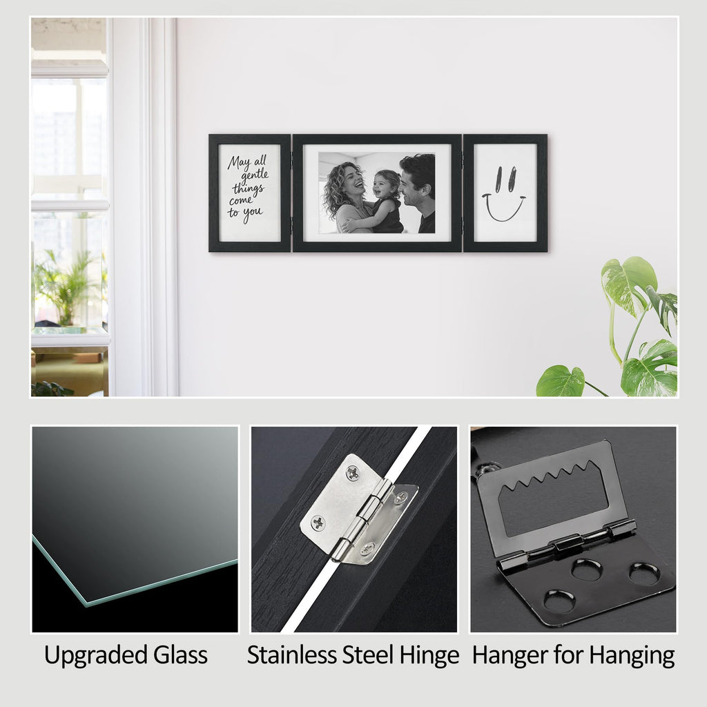 3 Picture Frame 4x6 Black 5x7 Collage Triple Photo Frames for Desk