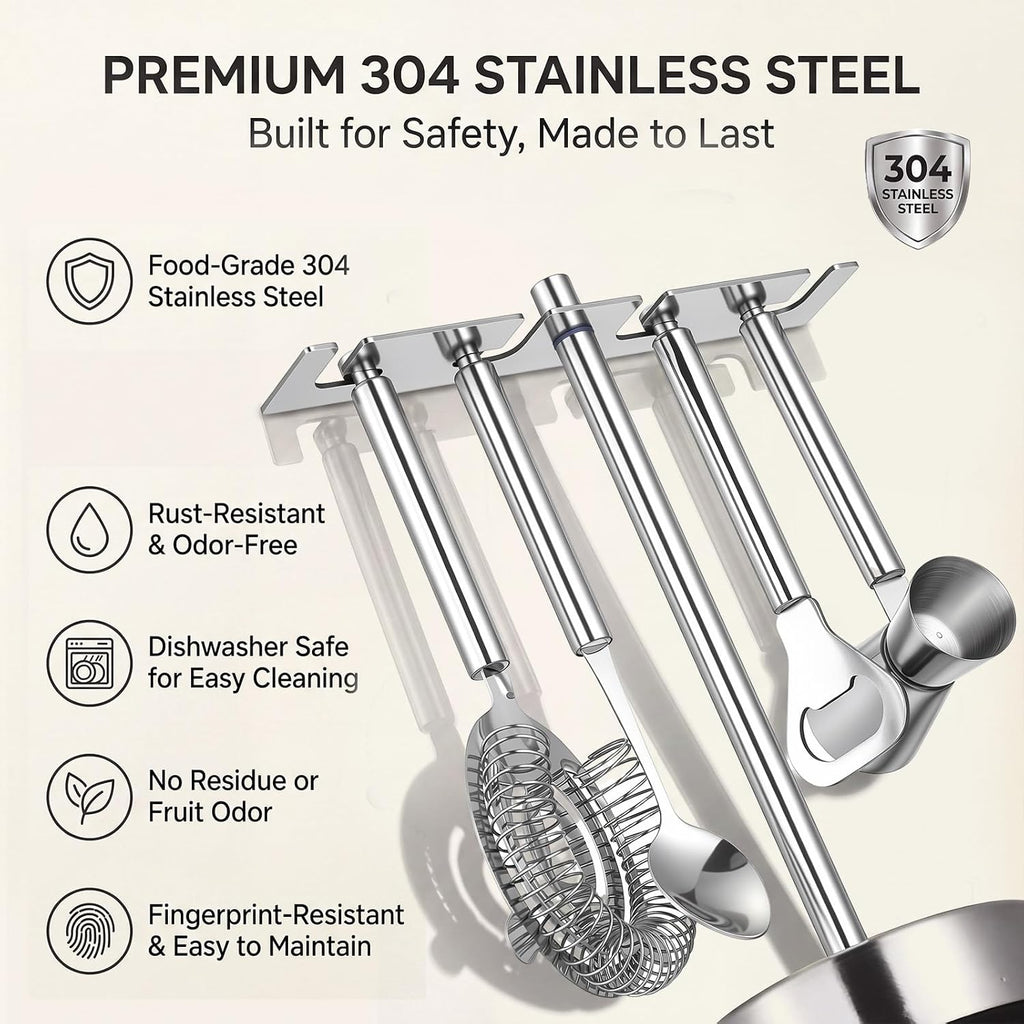 4 Piece Bar Accessories with Stand Stainless Steel Bartender Kit Bar Cart Accessories Include Jigger, Strainer