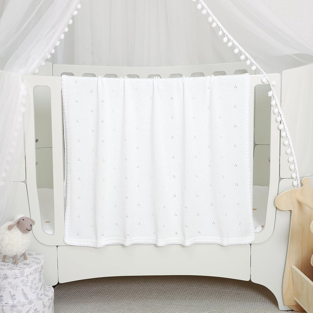 Blanket Knit White Swaddle Receiving Blankets for Boys & Girls Cotton