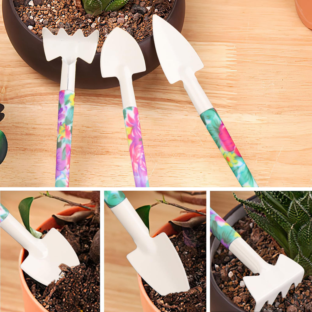 Garden Tools Set, 10 Pieces Gardening Tools with Floral Print, Ergonomic Handle Trowel Rake Weeder Pruner Shears