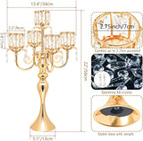 Gold Candelabra Candle Holders, Elegant Bling Centerpiece with Pendant Crystal Table Decorations 5 Arms Candlesticks