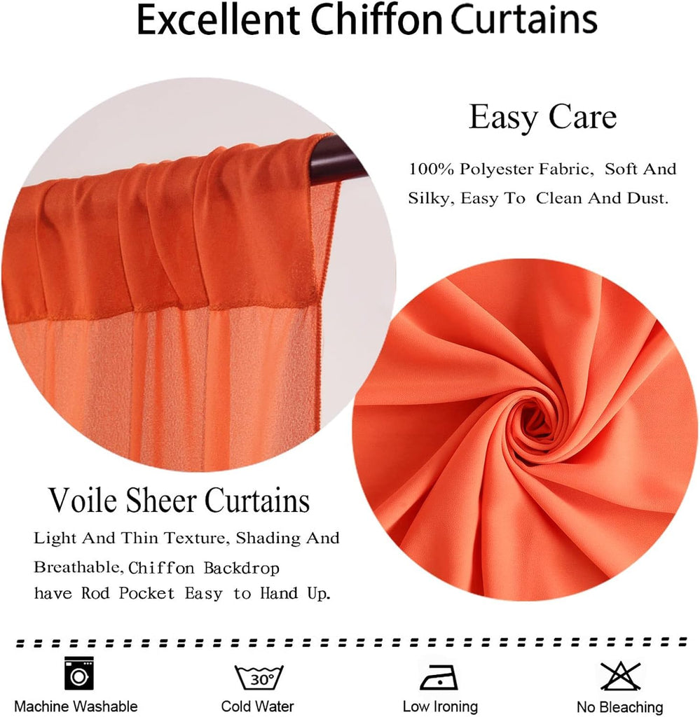 Orange Sheer Curtains 120 Inches Long Chiffon Drapes 2 Panels 29x120