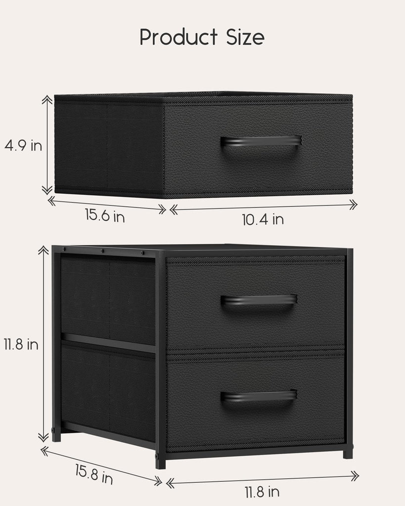 Stackable Storage Drawers - 2 Tier Closet Organizer with Metal Frame and Handles, Fabric Dresser with Collapsible