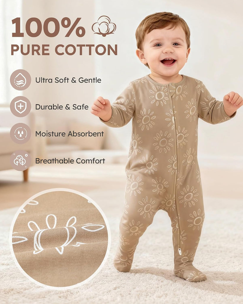 Pajamas Set 100% Breathable Cotton Baby Sleepers for Infant 0-3 Months Boys Girls Clothes, Pack Footie Pajamas
