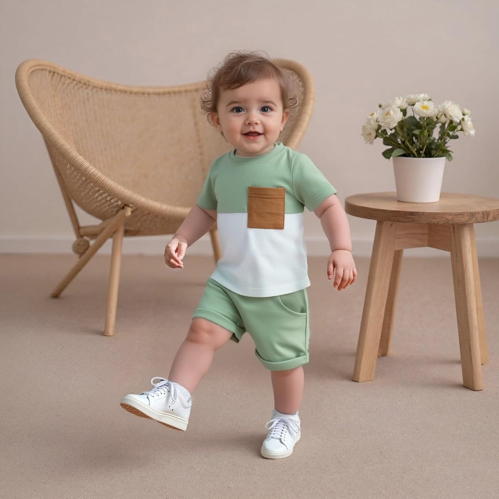 Infant Baby Boy Summer Clothes Outfit Color Block T-shirt Shorts Set