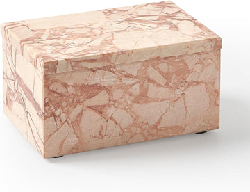 Natural Marble Storage Box with Lid, Rectangular Organizer for Jewelry