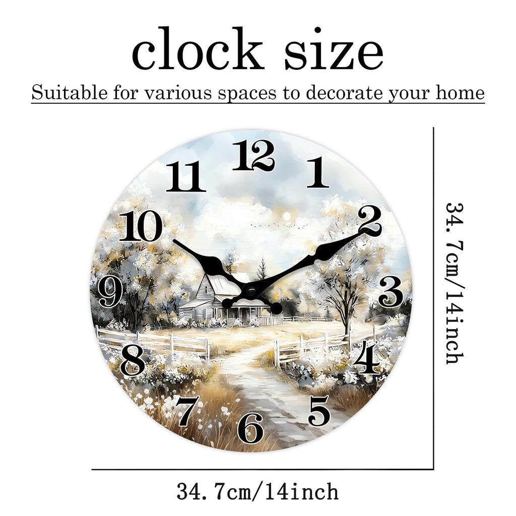 14 Inch Farmhouse Country Cottage Wooden Wall Clock Battery Operated