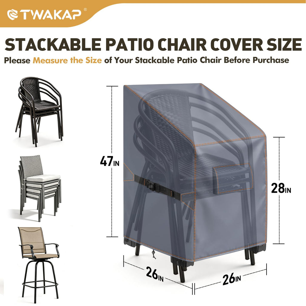 Stackable, Outdoor Chair Covers 26x26x47in, Grey