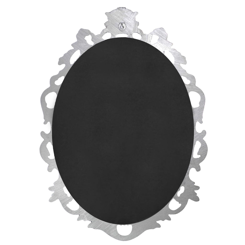 Antique Silver Oval Wall Mirror, Gothic Scroll, 18 × 24 in