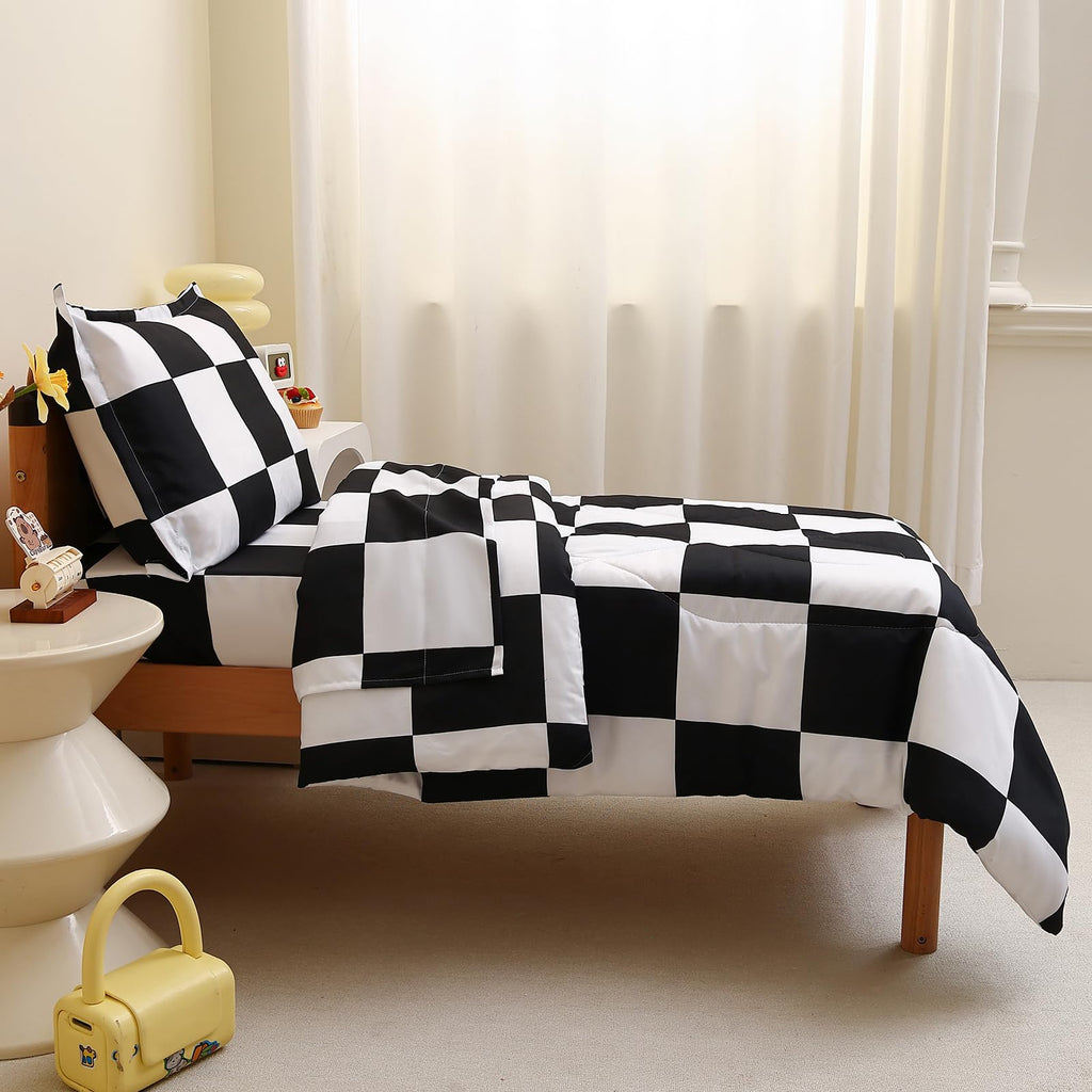Checkered Toddler Bedding Set Black White Plaid Comforter Set