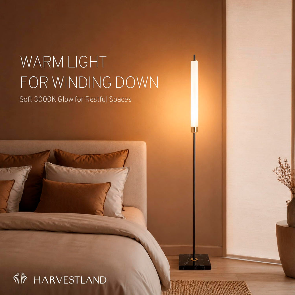 Floor lamp, 56" LED standing light 16W 3000K Modern Marble Lamp with 50, 000-Hour LED, Black & Brass standing lamp