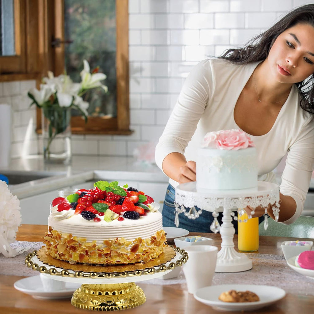 White Round Ceramic Cake Stand with Glass Dome, 8 Inch
