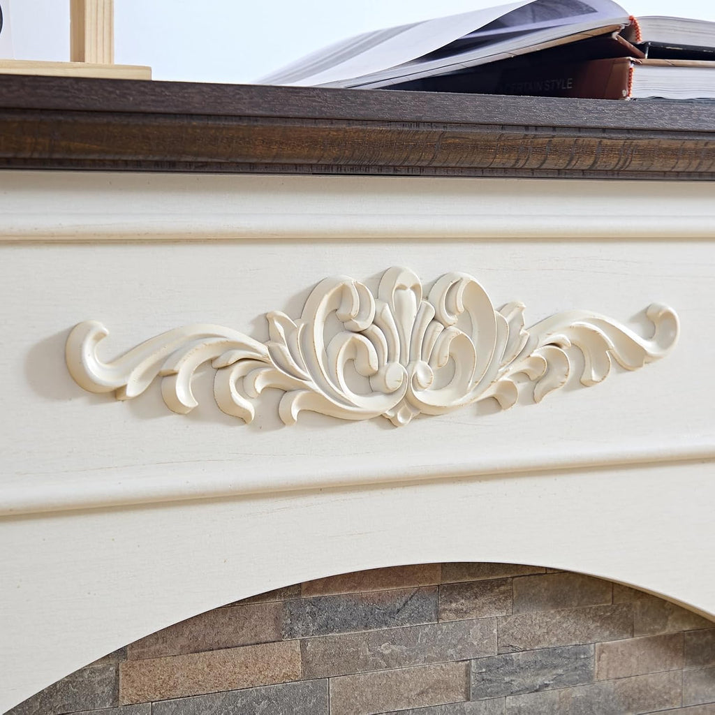 44Inch Electric Fireplace with Mantel, with Stacked Stone Surround, Freestanding Fireplace Heater with LED