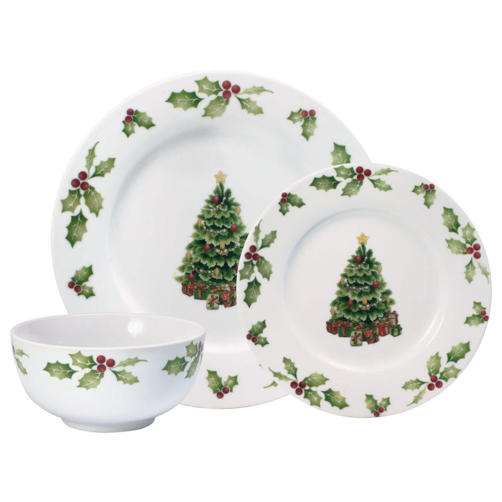 Christmas Day 24-Piece Dinnerware Set Service for 8 Porcelain