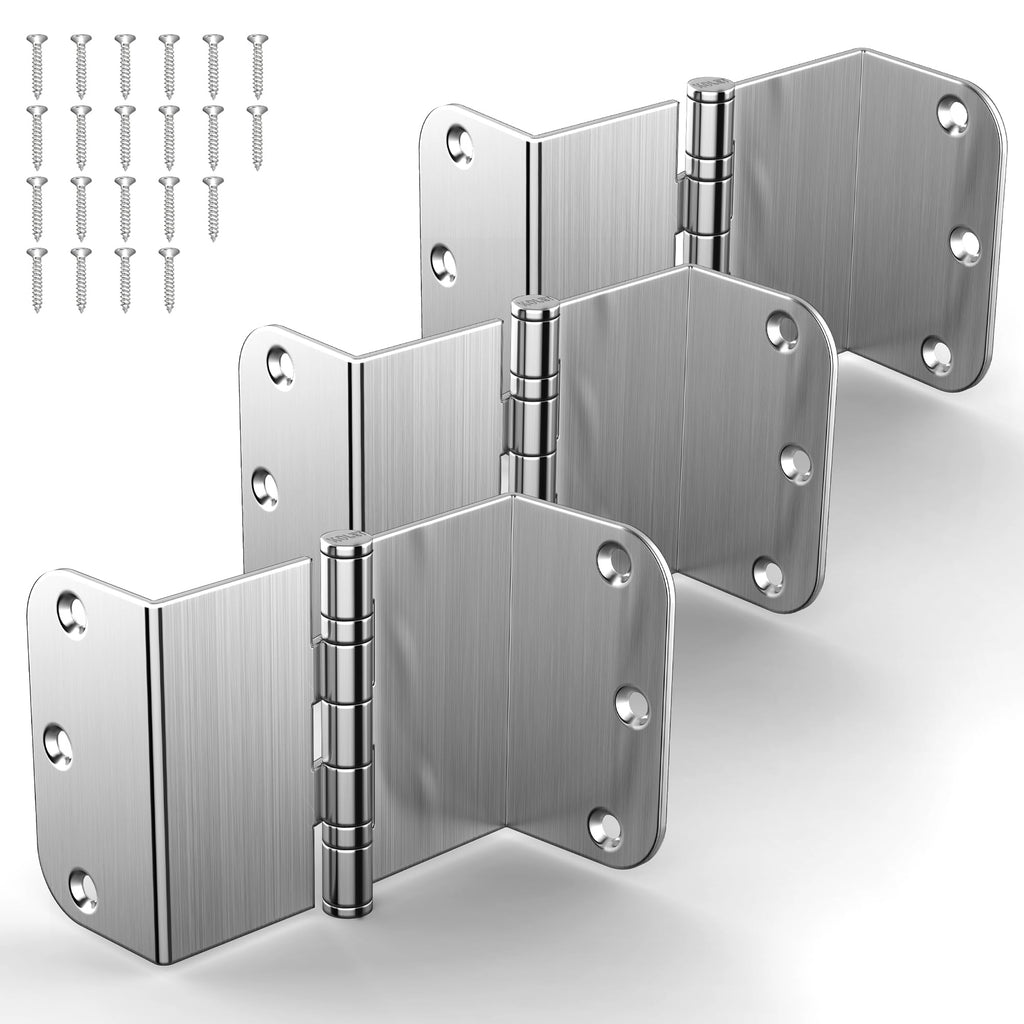 Offset Door Hinges, 3.5 Inches, 5/8" Radius, Brushed Nickel, 3 Packs