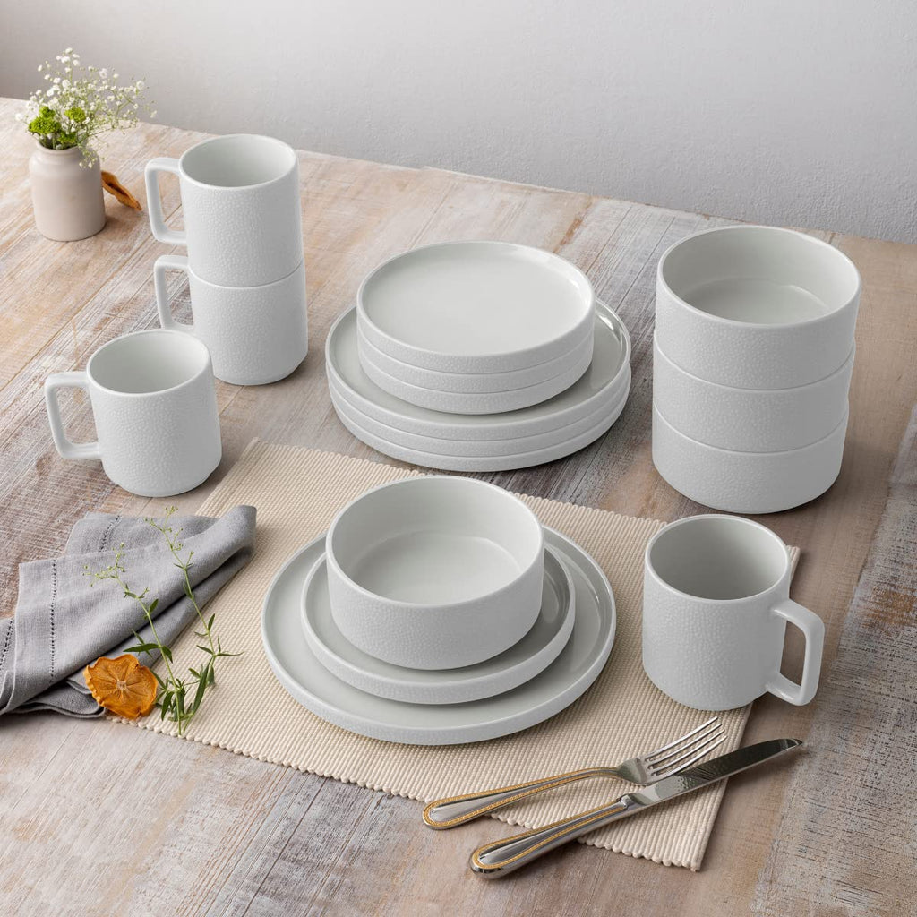 ColorTex Stone White 16-Piece Dinnerware Set, Service for 4