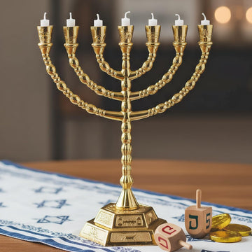 Golden 7 Branch Hanukkah Menorahs Candle Holder