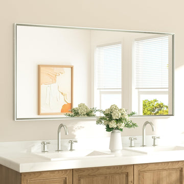 Brushed Nickel Vanity Mirror 60" x 30" Beveled Frame Rectangle Bathroom Mirror for Over Sink Brushed Nickel, Tempered