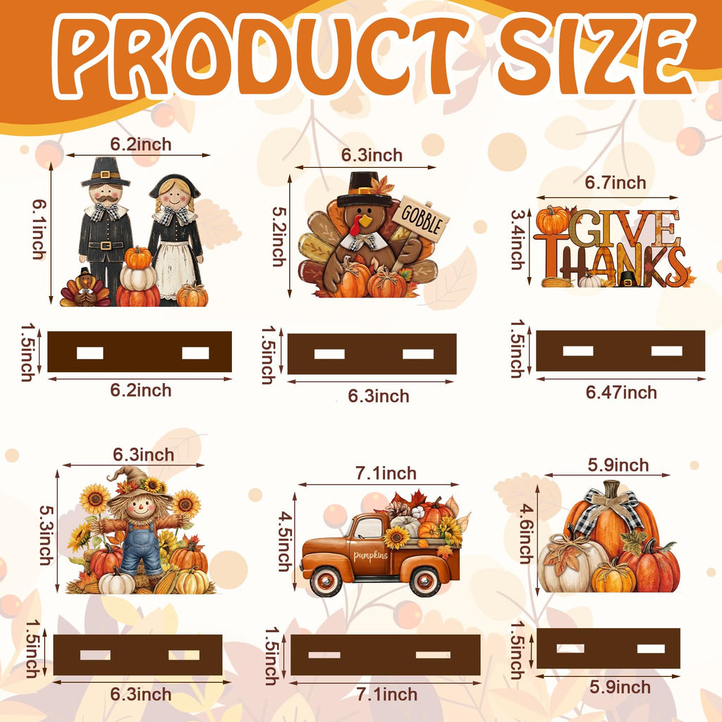 6 Pcs Fall Wooden Table Decorations, Thanksgiving Harvest
