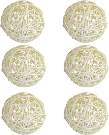 3.2 Inch Wicker Rattan Balls, Decorative Orbs Vase Fillers for Centerpiece Bowls, Wedding Party Table, Home - Set of 6
