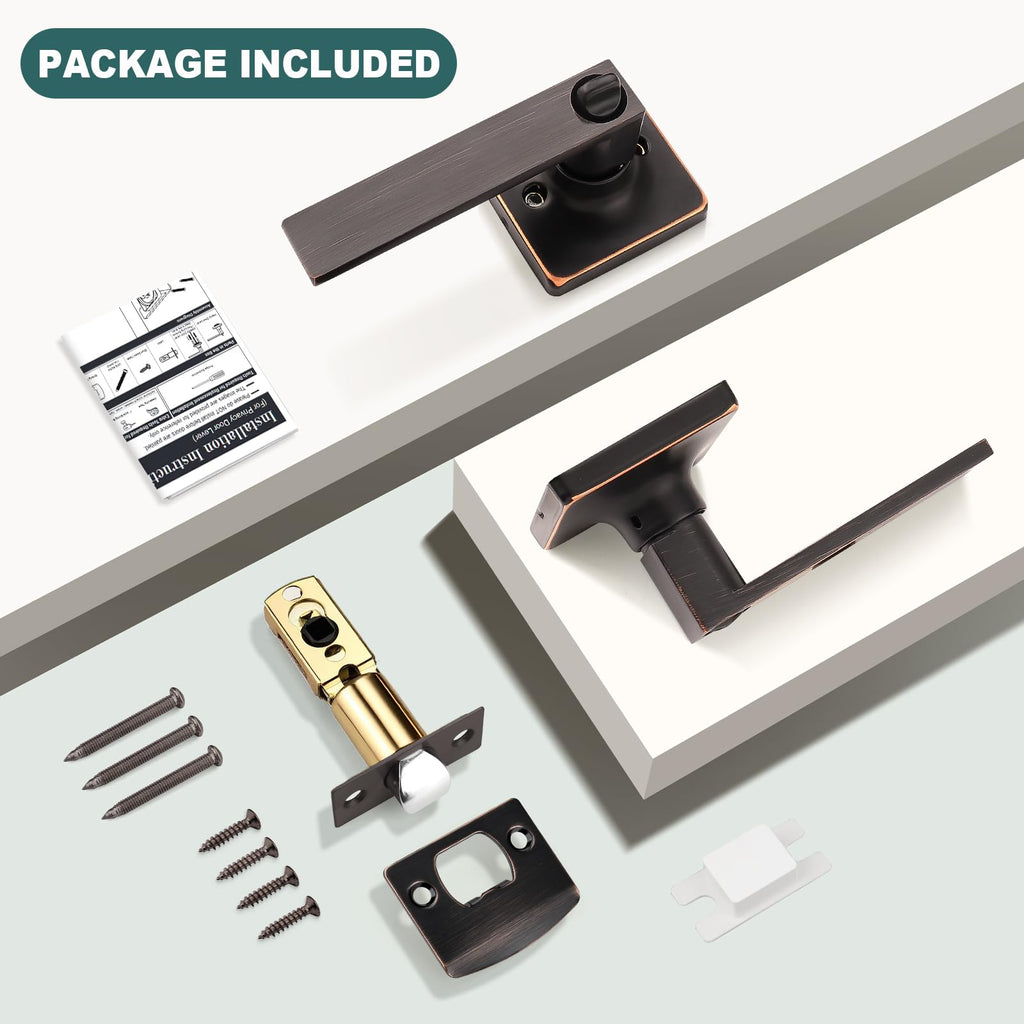 5 Pack Oil Rubbed Bronze Door Handle Interior Door Levers Privacy Bathroom Square Door Handles Keyless Straight Levers