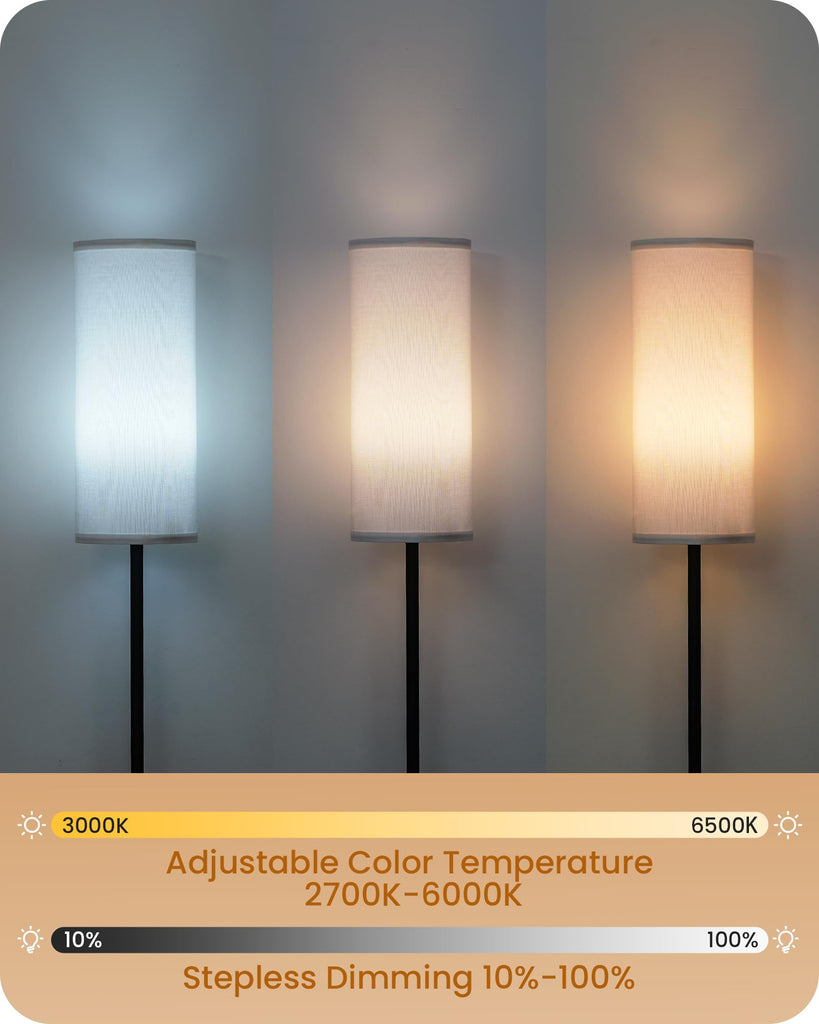 Set of 2 Dimmable Floor Lamps with 2 Remotes and Foot Switch, 64.4"Modern Standing Tall Lamp, Corner Lamp, Bulb