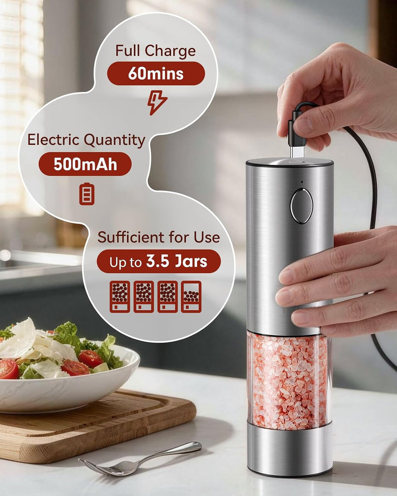 Larger Capacity Rechargeable Electric Salt and Pepper Grinder Set - Set of 2