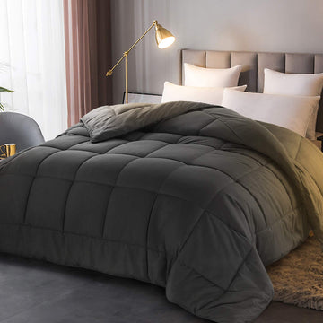 Dark Grey Comforter for King Bed, All Season Soft Quilted Reversible Down Alternative Comforter King Size Duvet