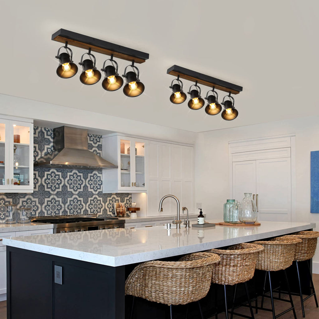 Track Lighting Kit,Black Semi Flush Mount Ceiling Light with 4 Rotatable Light Heads,Modern Farmhouse