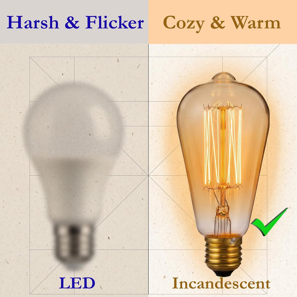 Dimmable ST64 Incandescent Edison Light Bulbs, Vintage Amber 40W E26 4-Pack